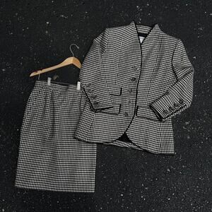 Yves Saint Laurent Black and White Houndstooth Blazer & Skirt Set